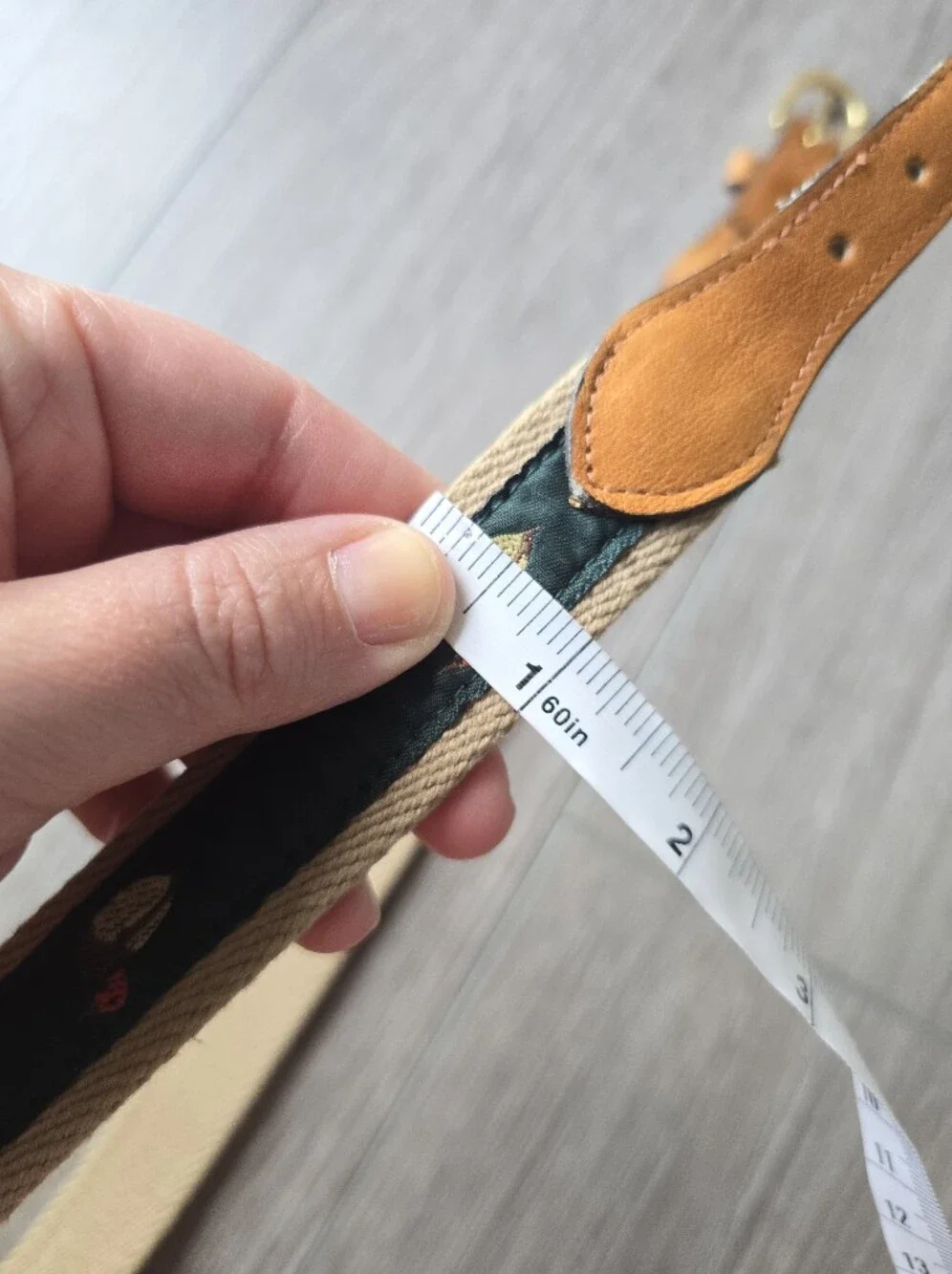 Dotty Smith Mallard Duck Ribbon Belt Tan Canvas Leather Brass Buckle Size 30